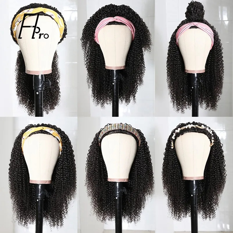 Headband Wigs Kinky Curly Glueless Virgin Hair Half Wig Natural Color